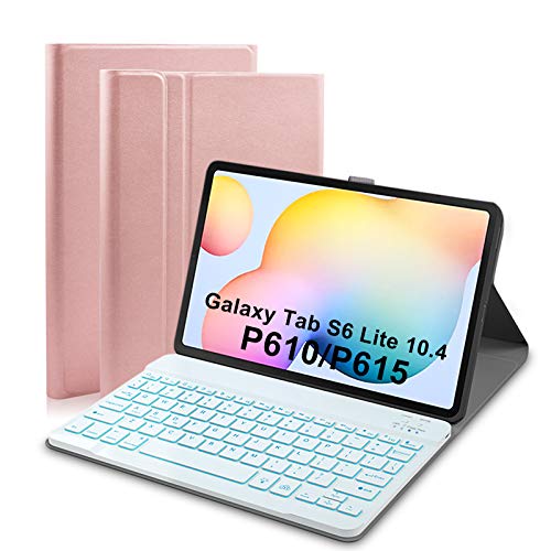 Upworld Funda con teclado retroiluminado para Samsung Galaxy Tab S6 Lite de 10,4 Tablet 2020 (SMP610/P615) 7 colores luz desmontable teclado inalámbrico con cubierta de PU para Samsung Tab S6 Lite10.4