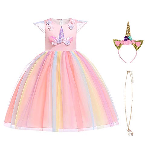 URAQT Disfraz Unicornio Niña, Vestidos Unicornio Niña, Disfraz de Princesa, para Fiesta de Cosplay, Boda, Partido,Vestido de Princesa 110 cm URAQT Disfraz Unicornio Niña, Vestidos Unicornio Niña, Disfraz de Princesa, para Fiesta de Cosplay, Boda, Partido,Vestido de Princesa 110 cm