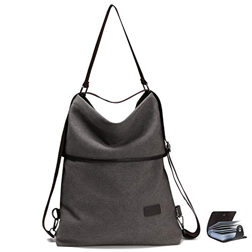 URAQT Mochila de Lona, Bolsos de Mujer, Bolso Mochila Mujer， Mujer Lona Microfibra Multifuncional Casual Bolso de Cuero de Gran Capacidad Bolsas de Hombro Mochila, Gris