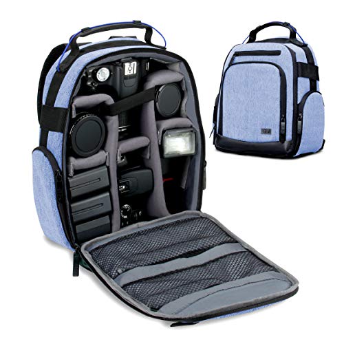 USA GEAR Mochila para Cámara Portátil para DSLR (Azul) con Divisores de Accesorios Personalizables, Fondo Resistente a la Intemperie y Respaldo Cómodo - Compatible con Canon, Nikon, Sony y más SLR