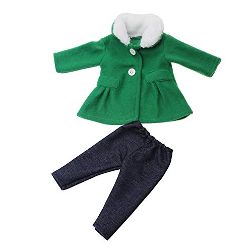 Uteruik Ropa de muñeca para muñecas de 46 cm, traje casual de invierno – Accesorio de disfraz de manga larga para abrigo y pantalones, 2 piezas (verde)