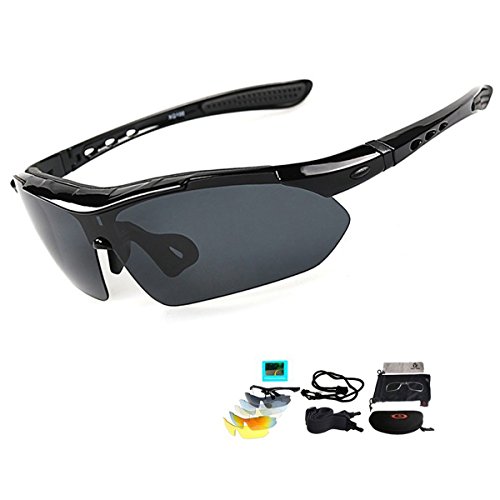 V VILISUN Gafas de Ciclismo, Unisex Sport Gafas con 5 Lentes Intercambiables, Gafas de Sol Polarizadas Deportivas, UV 400 Protección Gafas Deportivas Polarizadas