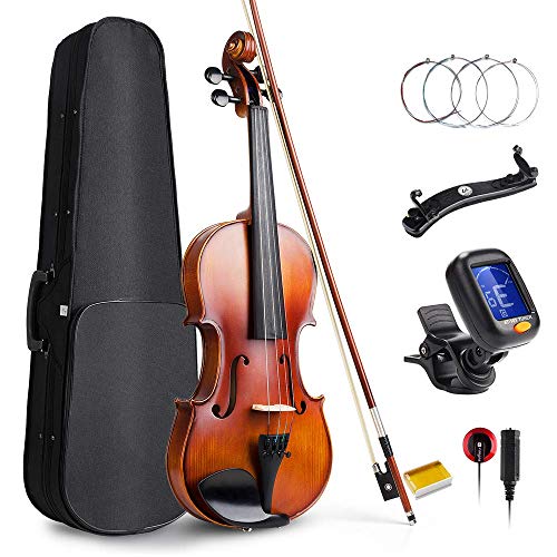 Vangoa 4/4 Violín de Concierto Madera Maciza Violines Acústico con Funda de violín, Hombro, Colofonia y Cuerdas de violín para Principiantes, Adultos o Niños, Natural