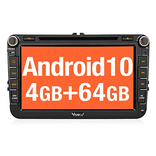 Vanku Android 10 [4GB+64GB] Radio para VW Autoradio con DVD, PX5 2 DIN Radio GPS con Qualcomm Bluetooth 5.0 soporta Control Volante, Mirror-Link, USB, WiFi, con 8" Pantalla Táctil