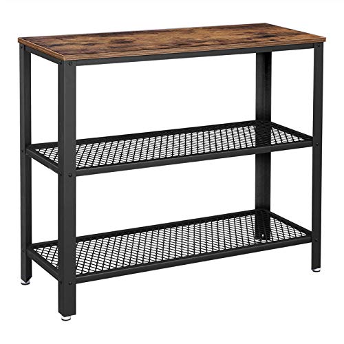 VASAGLE Mesa de Consola de Estuilo Industrial, Mesa para Pasillo con 2 Estantes de Malla, Mesa para Salón, 101,5 x 35 x 80 cm, Acero, Marrón Rústico y Negro LNT81BX