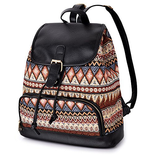 VBIGER Mochila de viaje de lona de impresión de patrón étnico para damas para mujer 11,4 '' (L) * 5,9 '' (W) * 14,6 '' (H) Marrón