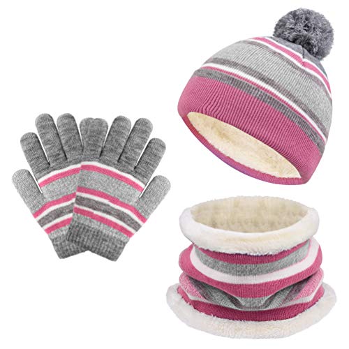 VBIGER Sombreros de Caliente Punto para Niños y Niñas con Forro de Felpa Corta, Set de Bufanda, Gorro y Guantes, 3 Piezas, 3-6 Años VBIGER Sombreros de Caliente Punto para Niños y Niñas con Forro de Felpa Corta, Set de Bufanda, Gorro y Guantes, 3 Piezas, 3-6 Años