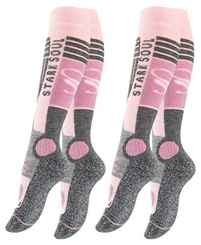 VCA - 2 pares de calcetines funcionales de esquí para mujer, calcetines de esquí con acolchado especial, Otoño-Invierno, Mujer, color rosa/gris, tamaño 35-38