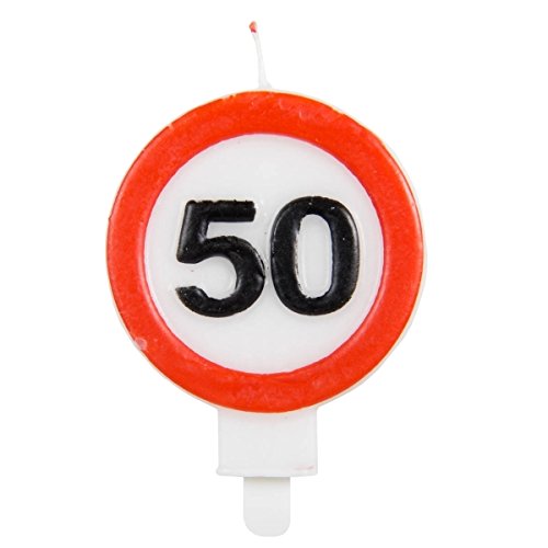 Velas con número 50, señal de tráfico de cumpleaños