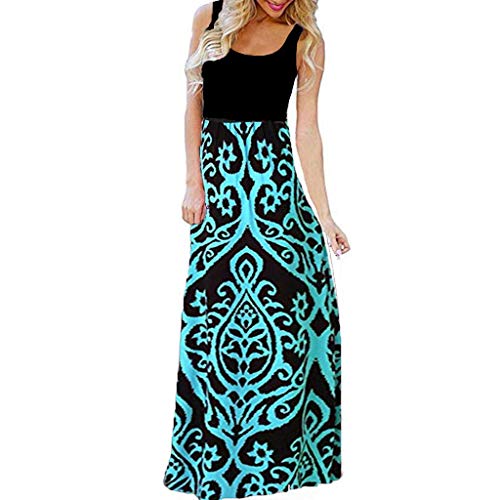 VEMOW Mujer Vestido Largo sin Mangas con Cuello o Chaleco y Estampado para Mujer Faldas(Negro,S) VEMOW Mujer Vestido Largo sin Mangas con Cuello o Chaleco y Estampado para Mujer Faldas(Negro,S)
