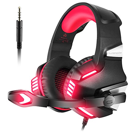 VersionTECH. Auriculares Gaming con Micrófono Aislante,Sonido Envolvente,Luz LED,Volumen Control,Para PS5/PC/Tableta/PSP/PS4/Móvil/Xbox One(Rojo)