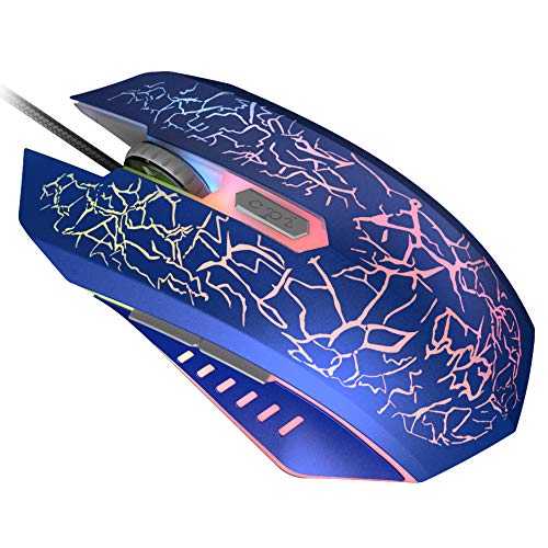 VersionTECH. Ratón Gaming con Cable hasta 3600 dpi Ratón Ergonómico Óptico para Juegos con 7 Colores Luz LED 6 Botón Gaming Mouse Wired para PC/Ordenadores Portátil/Mac(Azul)