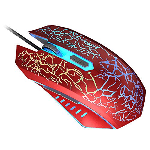 VersionTECH. Ratón Gaming con Cable hasta 3600 dpi Ratón Ergonómico Óptico para Juegos con 7 Colores Luz LED 6 Botón Gaming Mouse Wired para PC/Ordenadores Portátil/Mac(Rojo)