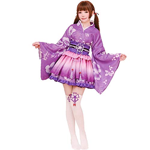 Vestido de Albornoz Kimono de Estilo japonés Anime Cosplay Yukata Series Verano de Japón Chicas Lindas Cosplay de Anime Disfraces (Púrpura)