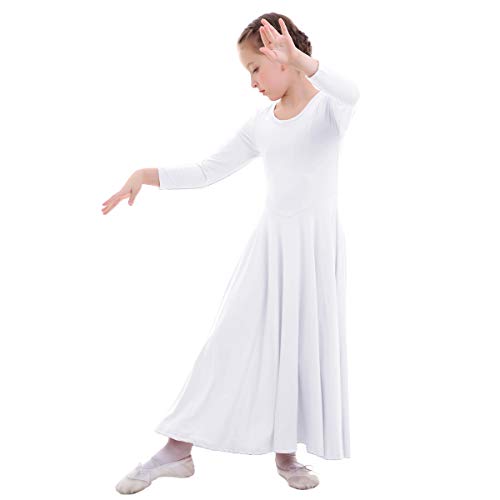 Vestidos Mujer Casual Litúrgico Manga Larga Leotardo Gimnasia Vestido de Ballet Flamenco Maillot Niña Blanco 9-10 Años