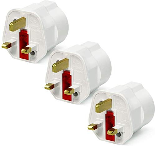 VGUARD 3 Piezas Adaptadores de Viaje para Reino Unido, Adaptador de Enchufe de Europa a Reino Unido, UE 2 Pines a UK 3 Pines - Blanco