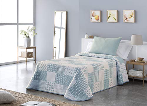 VIALMAN Colcha, Azul, Cama 90: 180cm X 270cm VIALMAN Colcha, Azul, Cama 90: 180cm X 270cm