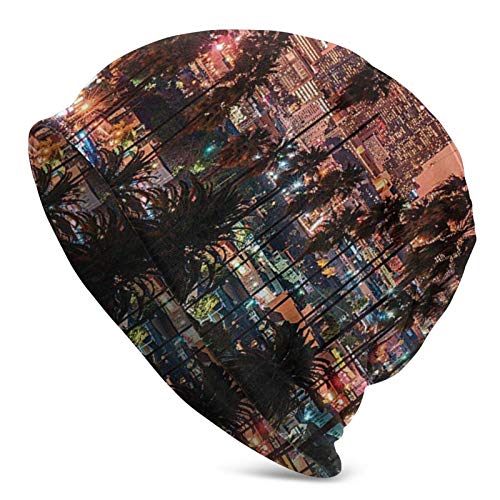 Vibrant Sunset Twilight Scenery El Famoso Centro de Los Ángeles con Palmeras Unisex clásico Gorro de Punto, Adulto Vibrant Sunset Twilight Scenery El Famoso Centro de Los Ángeles con Palmeras Unisex clásico Gorro de Punto, Adulto