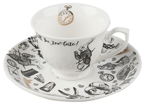 Victoria & Albert Alicia en el país de Las Maravillas Taza de café y platillo, Color Blanco Victoria & Albert Alicia en el país de Las Maravillas Taza de café y platillo, Color Blanco