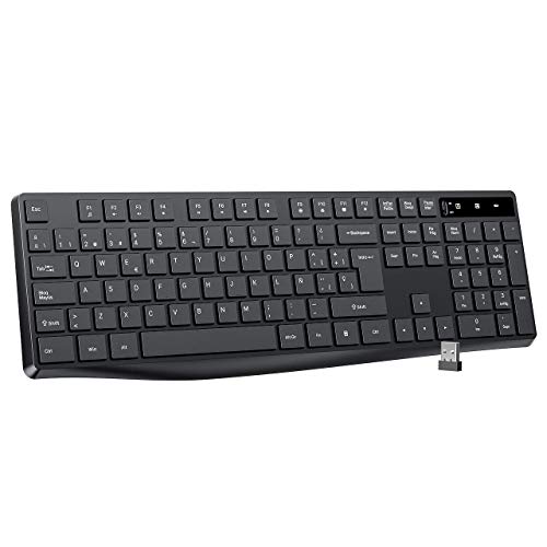 VicTsing Teclado inalámbrico, ergonómico Teclado USB, 105 Teclas de tamaño Completo Teclado inalámbrico Delgado para PC de 2.4G, Windows Teclado inalámbrico para computadora portátil, Negro