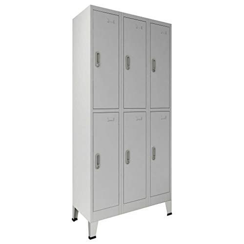 vidaXL Armario Taquilla con 6 Compartimentos Acero Casa Oficina Despacho Trabajo Archivador Aparador Mobiliario Mueble Bricolaje 90x45x180 cm Gris