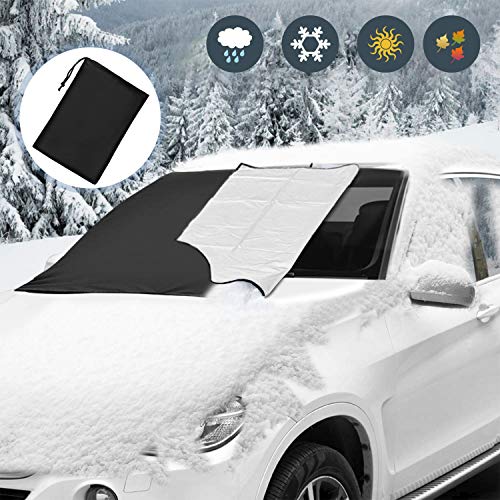 Viedouce Protector para Parabrisas Coche,Cubierta del Parabrisas Coche Magnético Protege de Rayos UV, Escarcha de Nieve,Impermeable Protector Contra el Polvo de Nieve con Ganchos Elásticos-212 x 124cm