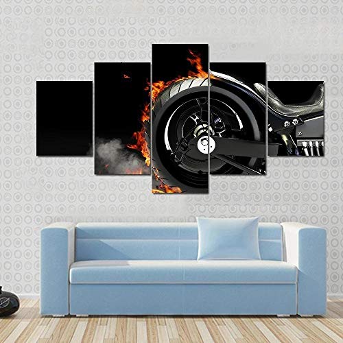 VKEXVDR 5 Piezas Lienzo Grandes murales 5 Partes Impresión Artística Imagen Motocicleta Burnout Moderno Sala Decorativos para el hogar-Sin Marco-150 * 80cm