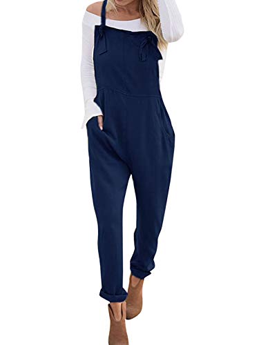 VONDA Women's Strappy Jumpsuits Overalls Casual Harem Wide Leg Dungarees Rompers B-Azul Marino M