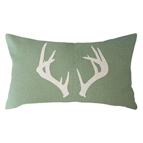 Wakeu - Funda de Almohada Rectangular con Cabeza de Ciervo de 12 x 20 Cuernos de algodón, Lino, para decoración del hogar, Oficina, sofá, estación Wakeu - Funda de Almohada Rectangular con Cabeza de Ciervo de 12 x 20 Cuernos de algodón, Lino, para decoración del hogar, Oficina, sofá, estación