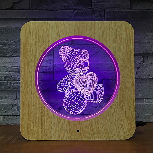 wanmeidp Amor Oso 3D Madera Grano luz Nocturna lámpara Personalizada lámpara de Mesa Amigos cumpleaños Color Regalo decoración del hogar