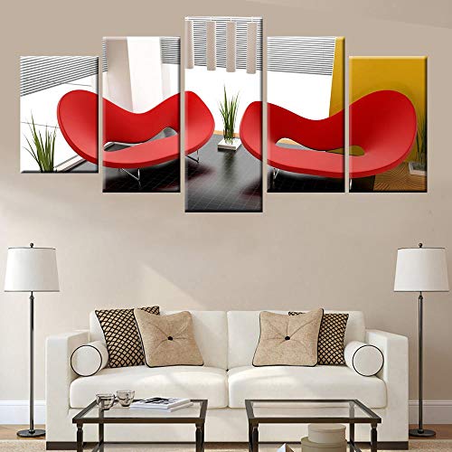 WARMBERL Lienzo impreso en alta definición 5 piezas de modalidad modular, diseño de silla roja, arte moderno, pared sala de estar, fotos de pared sobre lienzo enmarcado