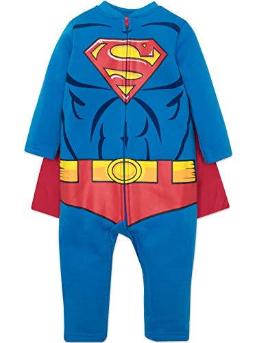 Warner Bros. DC Comics Mono y Capa de Superman de Liga de la Justicia con Cierre de Cremallera - Elegante Conjunto de Disfraz para Niño Bebé (18 Meses)