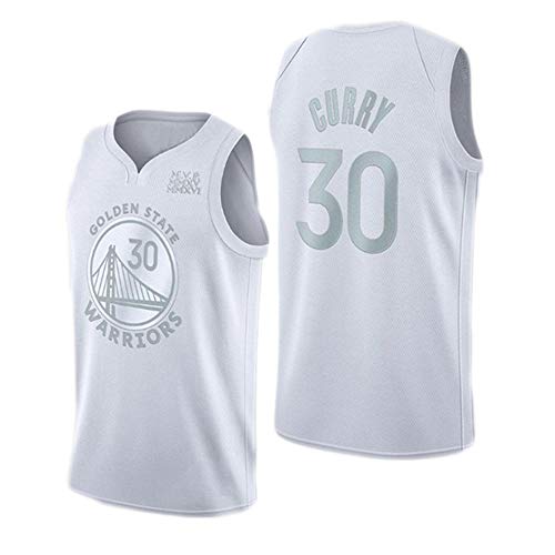 Warriors # 30 Camiseta de Baloncesto Curry, Traje de Entrenamiento de Baloncesto para Hombre MVP versión 100% poliéster Bordado Jersey Blanco S-XXL-M