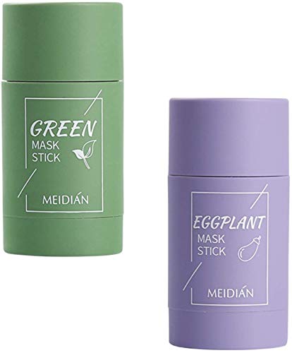 Wcjing Green Tea Purifying Clay Face Mask Stick Deep Cleansing Oil Control Anti-Acne Solid Mask, Eggplant Hydrating Blackhead Remover Facial Mask Repair and Shrink Pores (Green Tea + Eggplant)