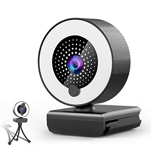 Webcam con Microfono y Luz Anular-MHDYT 2K HD Web CAM con Tapa y Tripode para PC/Mac/Ordenador Portatil/Sobremesa, Cámara Webcam para Ordenador para Youtube, Skype, Zoom, Xbox One y Conferencias