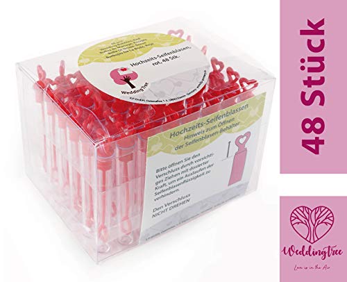 WeddingTree 48 Pompas de Jabon Boda Rojas - Pomperos Boda - con Mango en Forma de Corazón para Bodas, Bautizos, Cumpleaños, San Valentín u Otras Celebraciones WeddingTree 48 Pompas de Jabon Boda Rojas - Pomperos Boda - con Mango en Forma de Corazón para Bodas, Bautizos, Cumpleaños, San Valentín u Otras Celebraciones