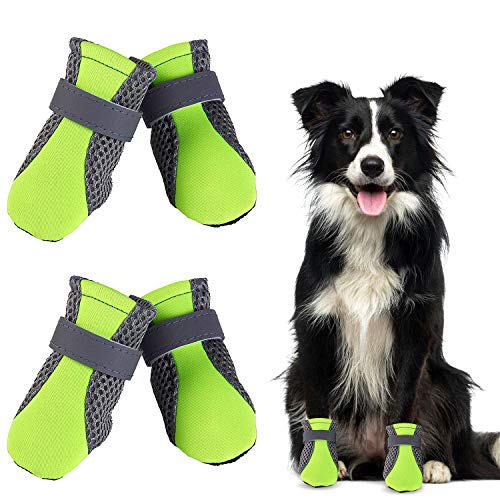 WELLXUNK® Botas para Perros, Respirable Zapatos Antideslizantes para Perros, Mascota Perro Botas para Perros Medianos y Grandes (4pcs) (Verde)