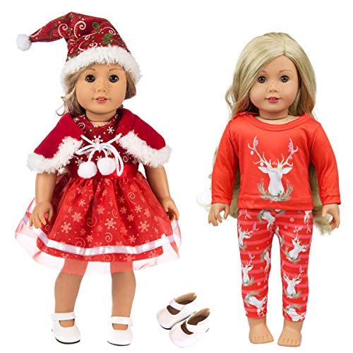 WENTS 6 PCS Muñecas de Ropa Navidad Outfits Pijamas Vestidos 1 Zapatos Blancos para American Doll de 18 Pulgadas, Nuestra generación, 43-46cm Muñecas-Ragalo de Navidad