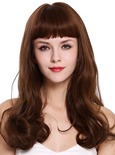 WIG ME UP- C8140-8/30 peluca de mujer pelo largo ondulado rizado flequillo castaño marrón mix