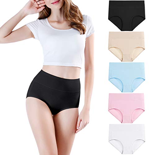 wirarpa Bragas Mujer Algodón de Cintura Alta Ropa Interior Pack de 5 Talla 48 50