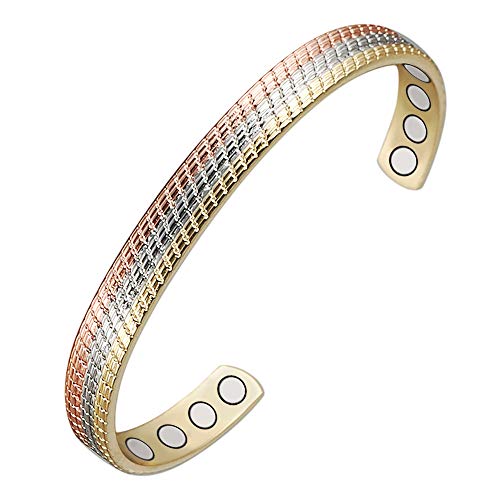 Wollet - Pulsera de cobre para mujer con terapia magnética para artritis (6 imanes), 16,51 cm
