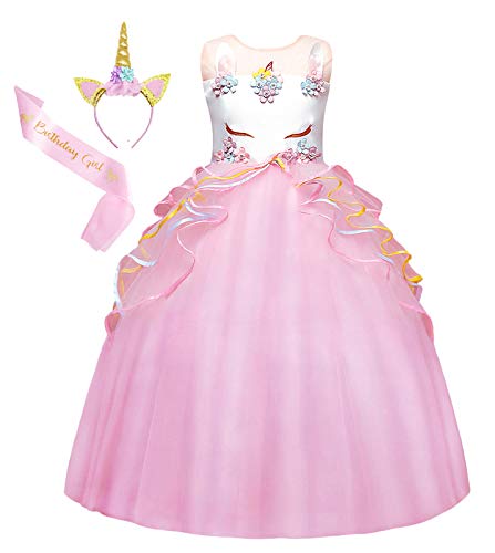 WonderBabe Niñas Unicornio Princesa Trajes Desfile De Cumpleaños Fiesta De Baile Actuación Vestido Largo De Tul con Volantes Rosa Edad 8-9 Años WonderBabe Niñas Unicornio Princesa Trajes Desfile De Cumpleaños Fiesta De Baile Actuación Vestido Largo De Tul con Volantes Rosa Edad 8-9 Años
