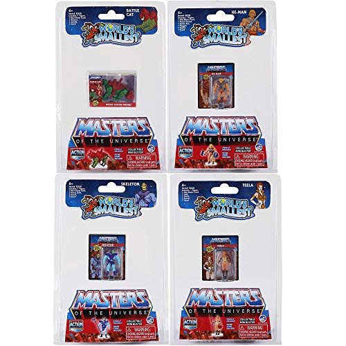 Worlds Smallest Masters of The Universe Bundle Juego de 4 minifiguras – He-Man – Esqueleto – Teela – Gato de batalla