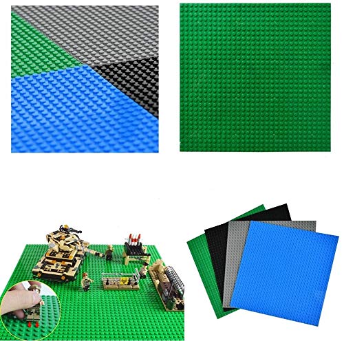 WOWOSS 4Pcs Placas Base básicas para Ladrillos de construcción, 10 '' x 10 '', Placas Base para la construcción de Torres, mesas, etc. (Negro, Gris, Verde, Azul)