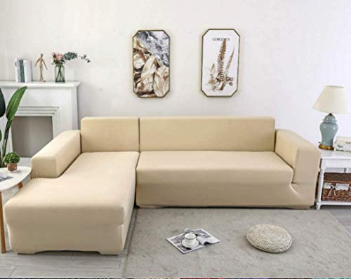X-ZBS Funda de sofá Cubiertas para sofá elástico en Forma de L Funda de sofá (sofá de Esquina en Forma de L Debe Comprar Dos) (2 lugaress: 140-180cm, Beige)