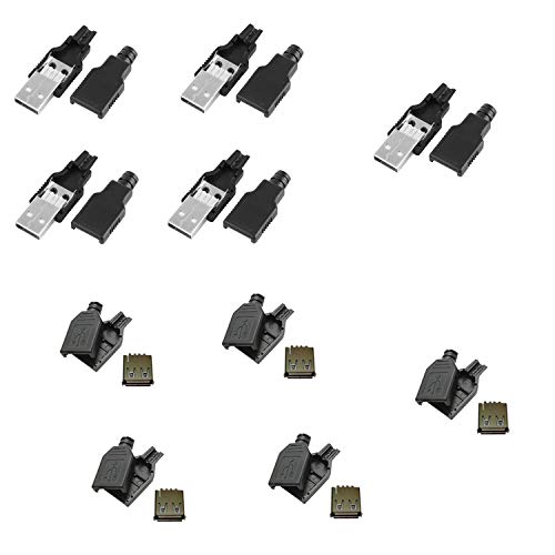 x10 Conector USB Macho y Hembra (5 Machos y 5 Hembras) 2.0 Tipo A 4 Pin para Cable con Carcasa Plástico Aéreo
