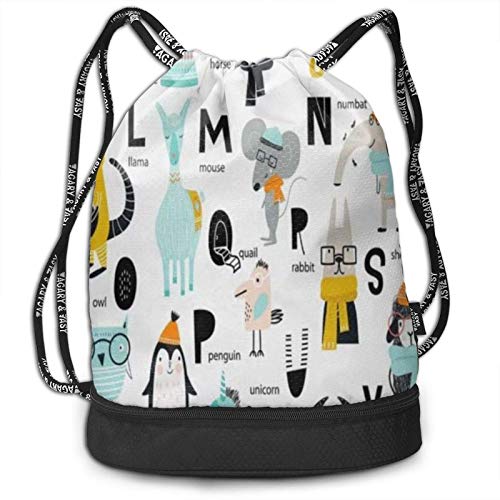 XCNGG Mochila del Lazo, Bolso Animal Lindo de la Mochila del Paquete del Gimnasio del Viaje del Deporte de la impresión del Alfabeto de la Historieta