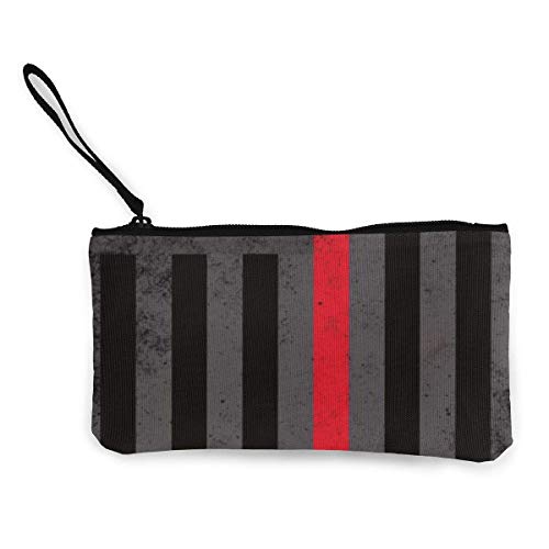 XCNGG Monederos Bolsa de Almacenamiento Shell Unisex Canvas Wristlet Wallet Clutch Purse Coin Pouch Pencil Bag Cosmetic Bag American Fire Fighter Thin Red Line Flag