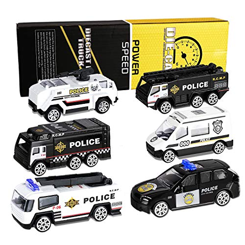 XDDIAS Coche de Policía de Juguete, 6 Pcs Aleación Modelo Camiones de Juguete, Diecast Vehículos de Policía Ambulancia Coche Patrulla Navidad Cumpleaños Regalo para Niños 3 Años
