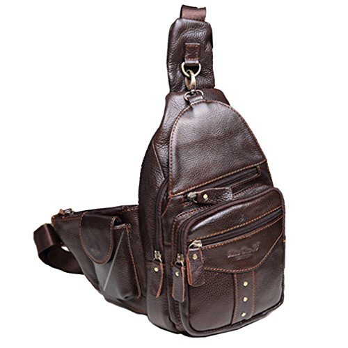 Xieben Sling Bolsa De Cuero Para Hombres Mujeres Solo Hombro Messenger Pouch Mochila De Usos Múltiples Al Aire Libre TravelRiding Al Aire Libre Cross Body Pack Café